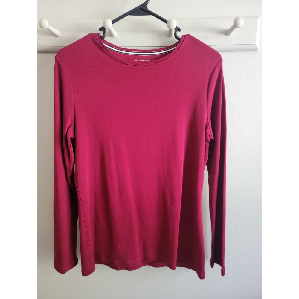 Talbots Medium Petite Red Garnet Ruby L/S Top Capsule Basic Preppy Classic Crew